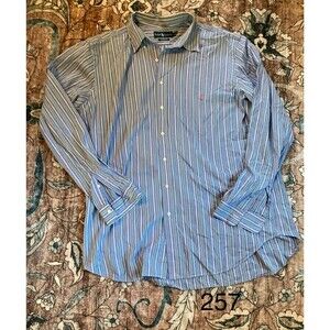 VTG Polo Ralph Lauren Shirt Mens XL Tall Blue Striped Long Sleeve Button Up Pink